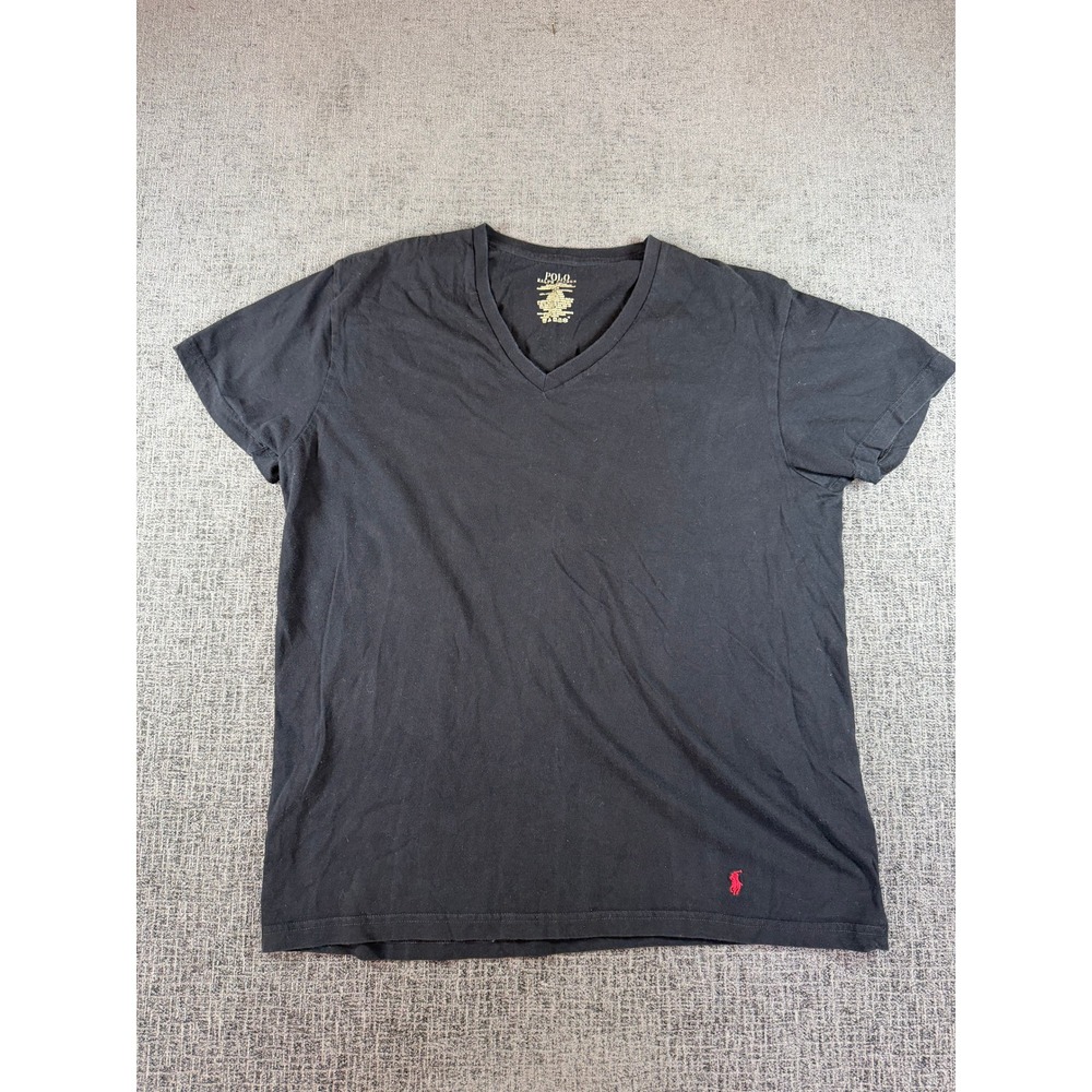 Polo Ralph Lauren Mens Classic Fit V-Neck T-Shirt Black Red Pony Logo Large